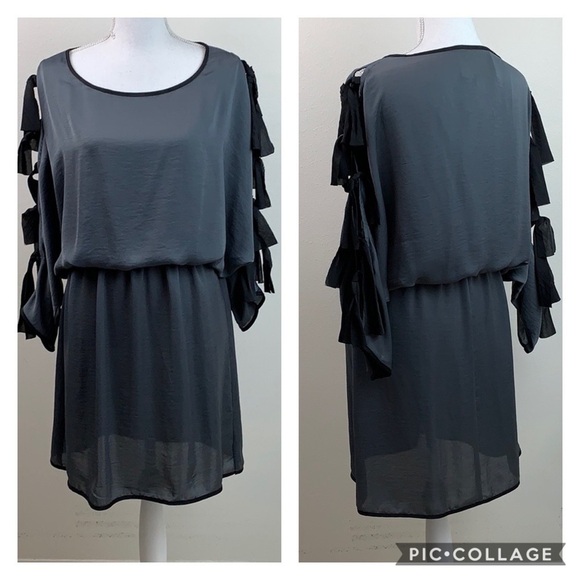 NWT THREAD silky elastic waist work part designer dress bow tie bat wing sleeves - Picture 2 of 14